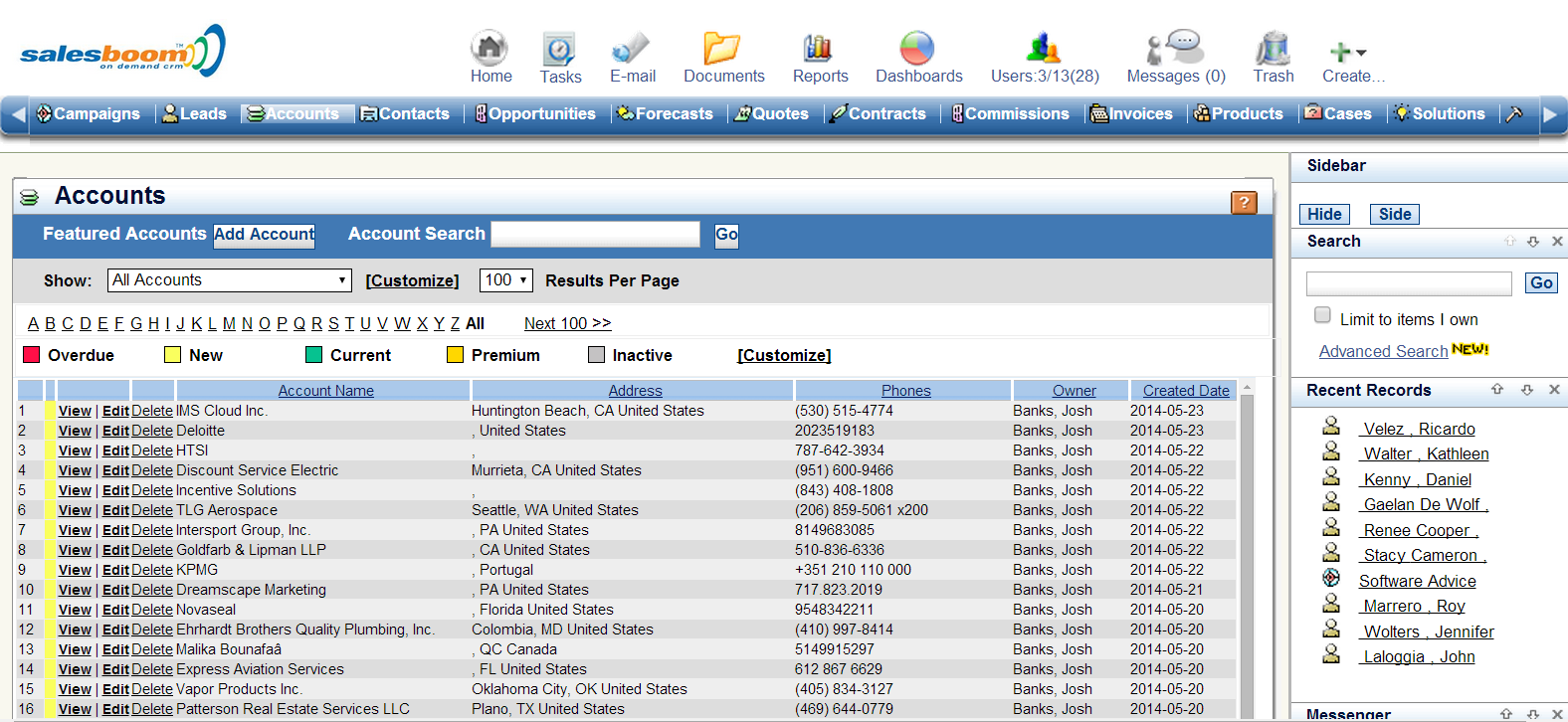 CRM Software Screenshots- Account Management