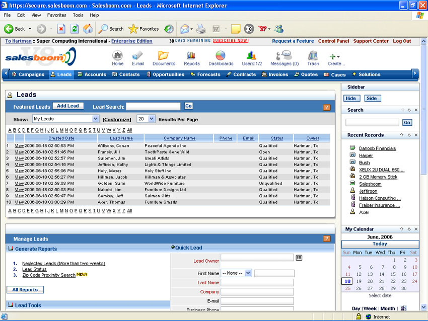 Lead Management Cloud CRM Screenshot
