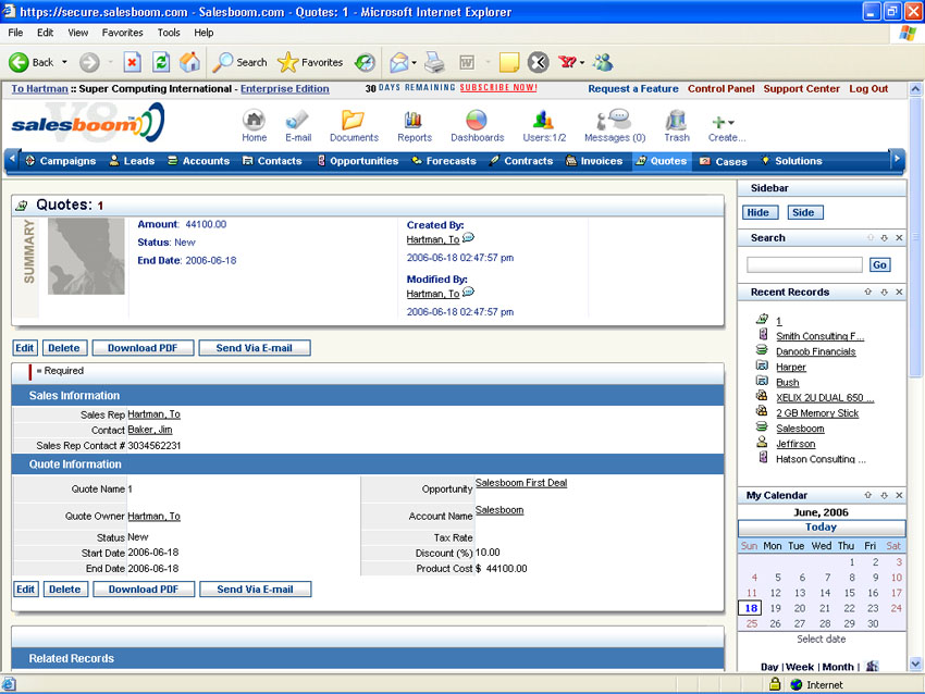Opportunity-pipleline screenshot | Salesboom Cloud CRM 
