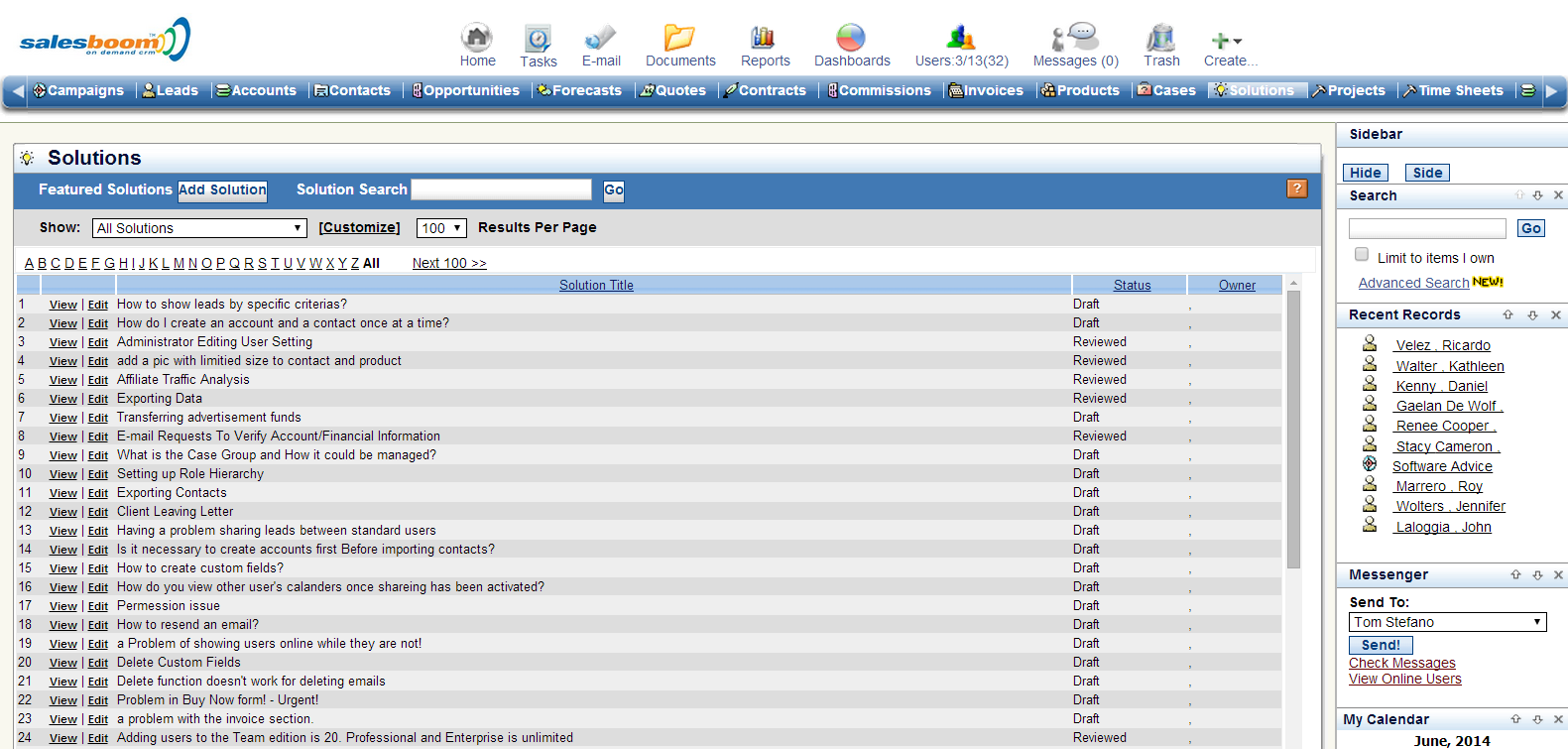 CRM Software Screenshots- Knowledgebase