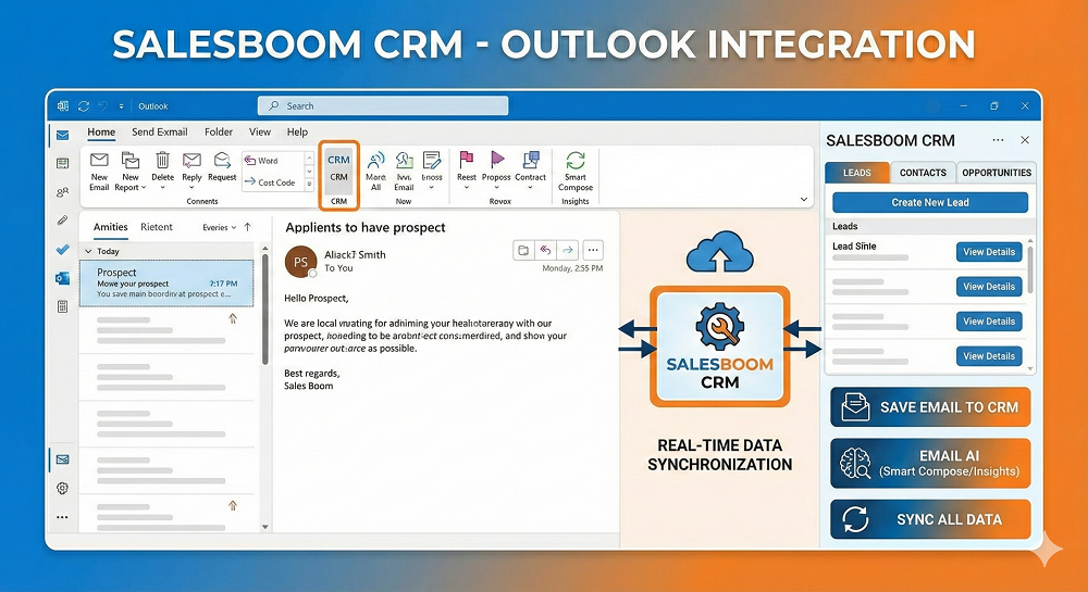 Salesboom CRM integration with Outlook and AI-powered email management